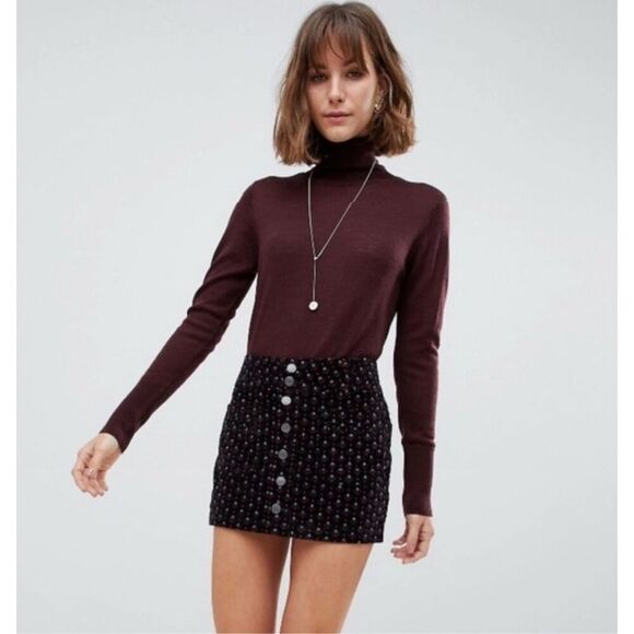 Free People We The Free Black Corduroy Joanie Printed Mini Skirt Size 29 - Picture 2 of 7